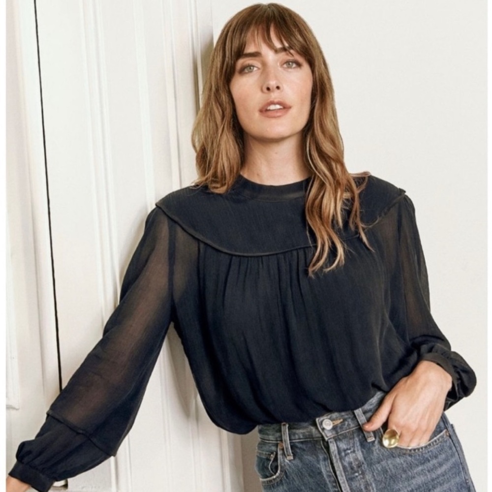 NWT Amour Vert Sheer Black Blouse